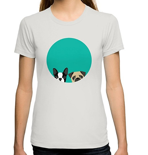 Boston Terrier Tshirt with pug dog fitted tee for women