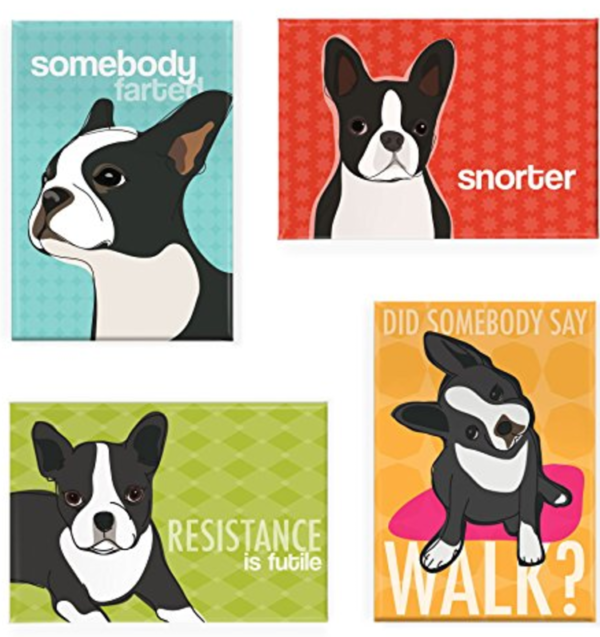 Fun refrigerator magnets of Boston Terriers