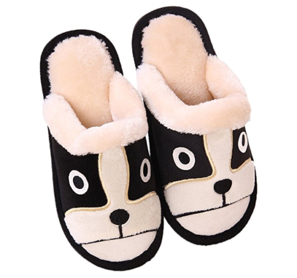 cute slippers with a Boston Terrier face