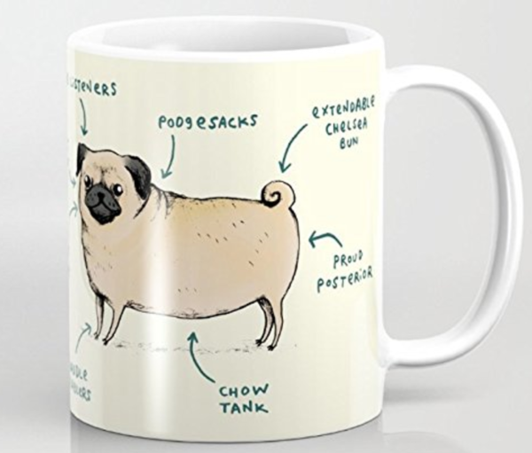 funny pug diagram on a mug