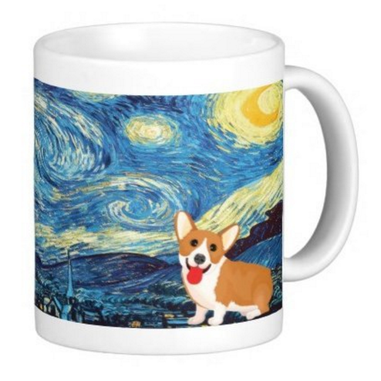 classic Van Gogh painting with a puppy in it starry night