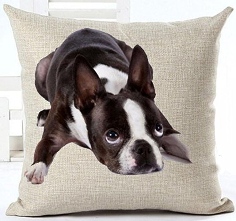 Personalized Boston Terrier Christmas Canine Art Throw Pillow Designer Holiday Cushion Custom Boston Terrier Illustration Xmas Dog Decor