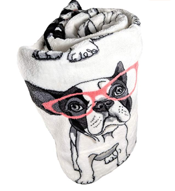 French Bulldog fleece blanket — dog wearing glasses | Good Dog! Gifts